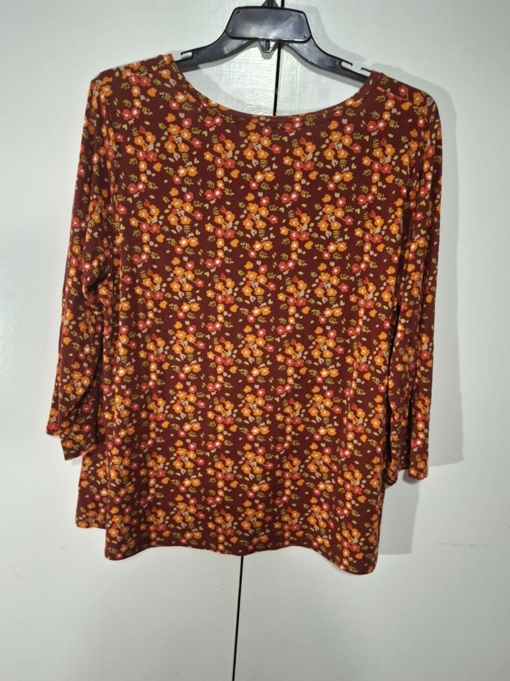 Cato Brown Orange Floral Print Scoop Neck Long Sleeve Tunic Top Boho Fall - Picture 3 of 7